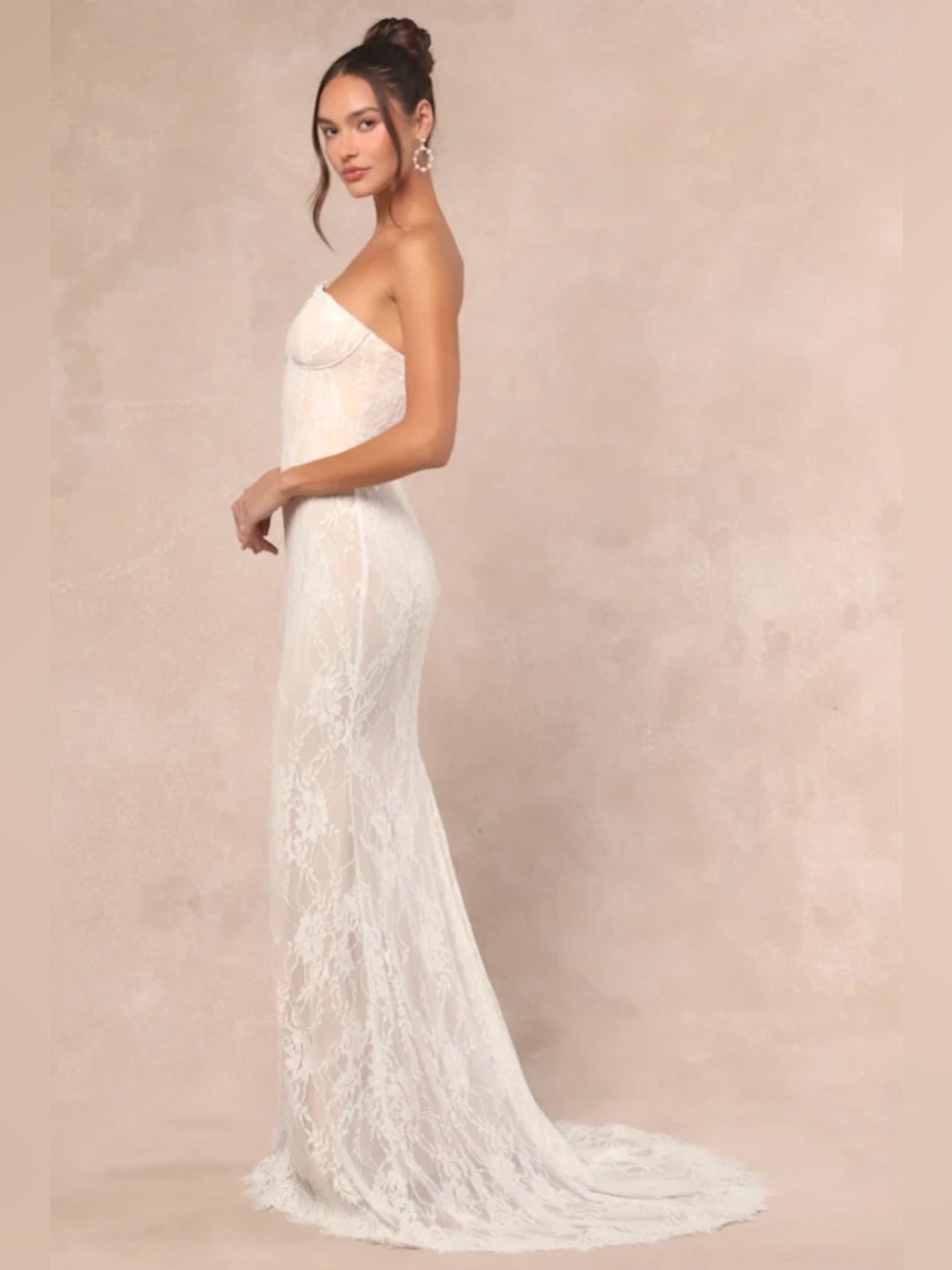 Lulus Valeria White Lace Strapless Bustier Maxi Dress - Size M - Picture 3 of 5